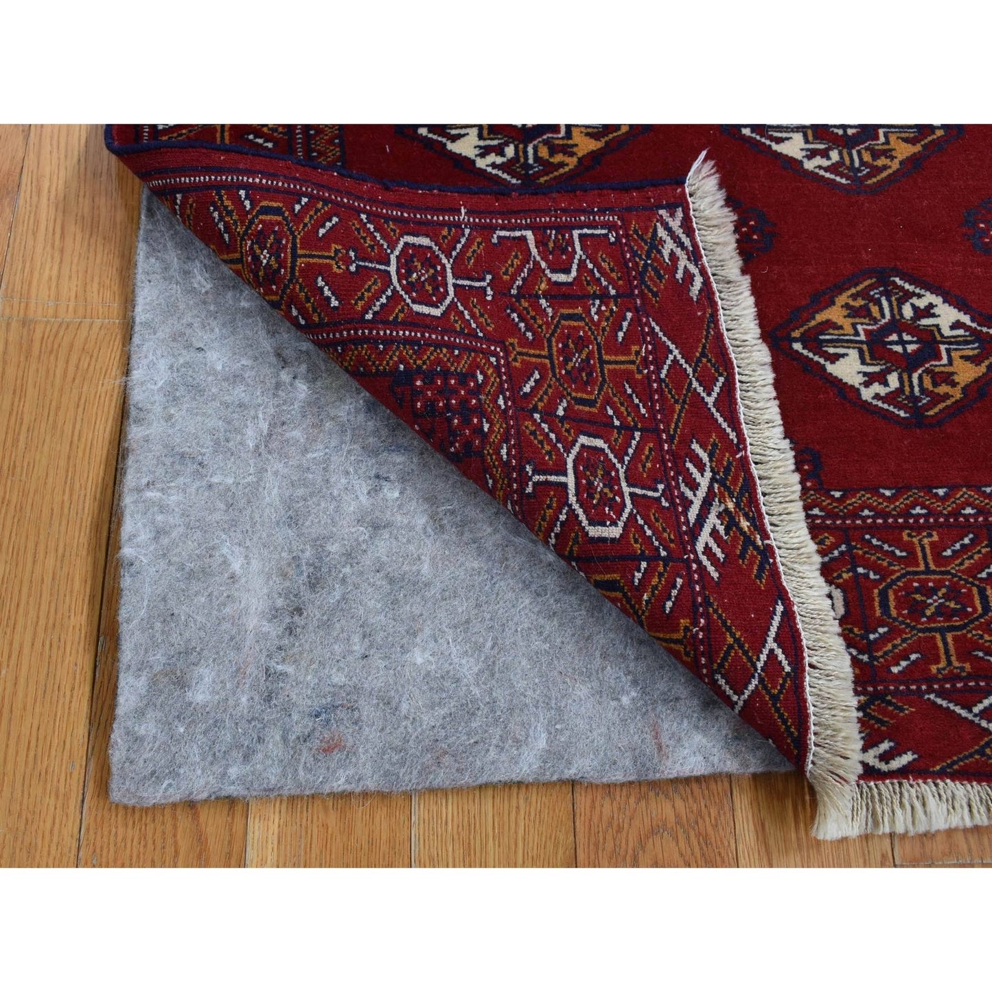 3'3"X4'2" Wine Red Zoroastrian Turkoman Bokara Pure Wool Hand Knotted Rug