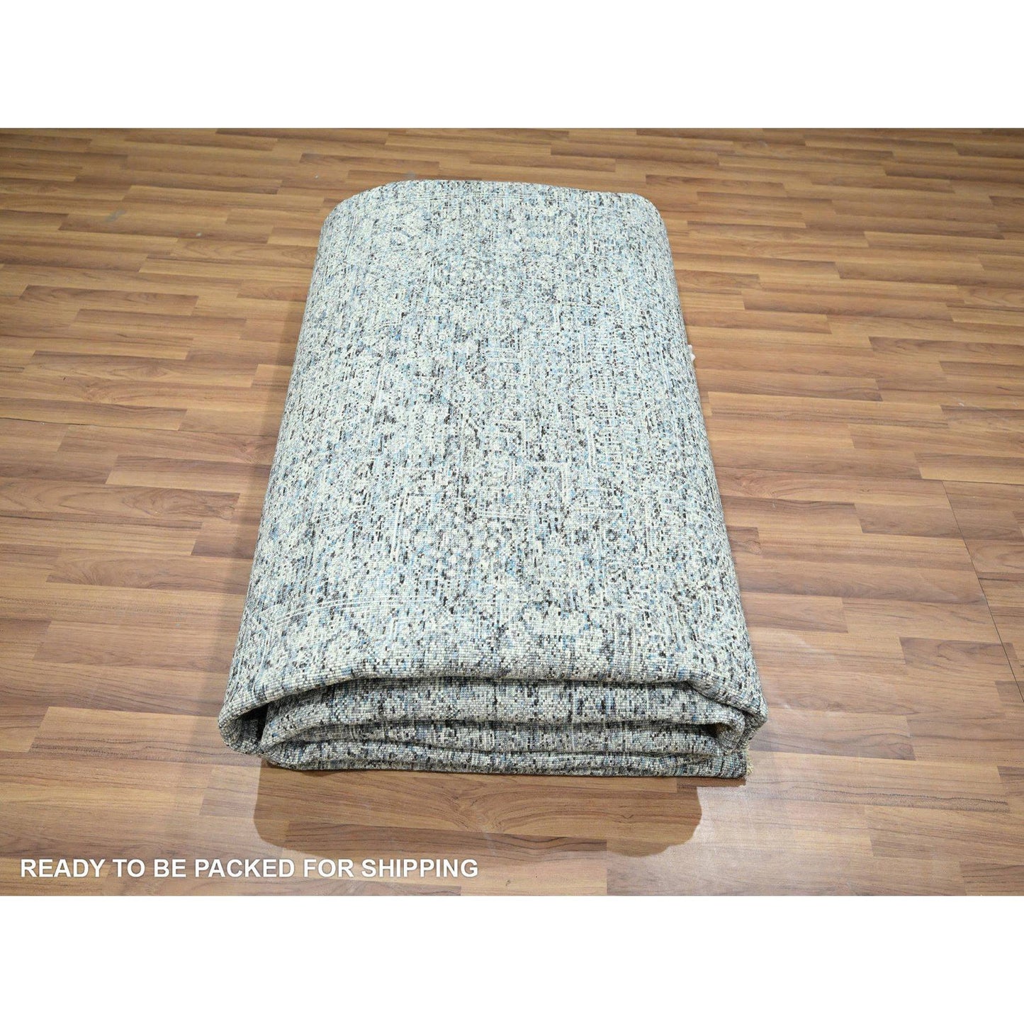 9'1"X12'2" Stone Blue Pre Historic Mamluk Design Hand Knotted Wool Rug