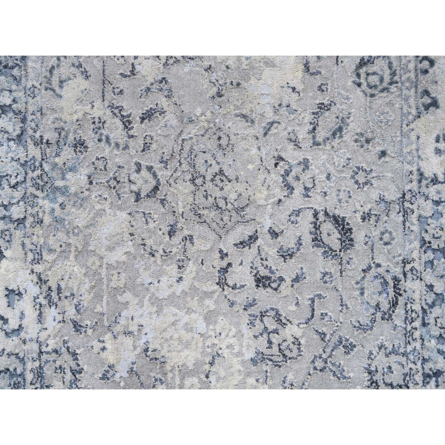 3'2"X4'10"Wool With Pure Silk Hand Knotted Gray Broken Kishoon Design Rug