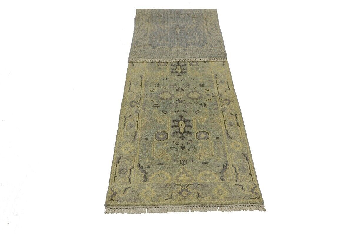 Muted Floral Design Oushak Chobi Runner Rug