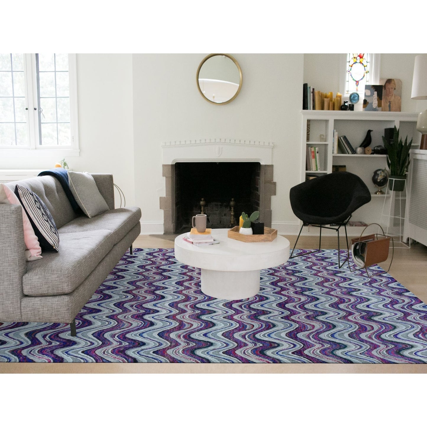 9'X11'10" Ivory The Colorful Waves Silk With Wool Hand Knotted Rug