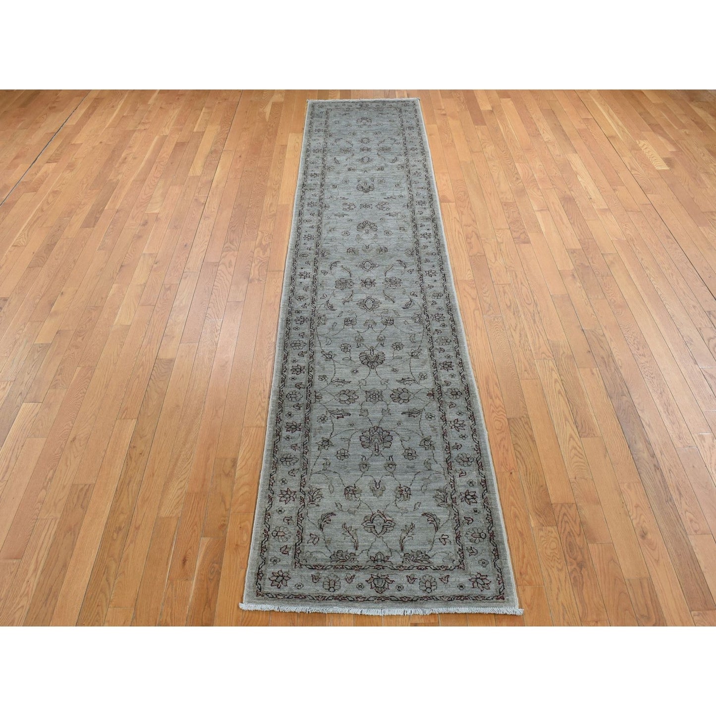 2'8"X13' Gray Overdyed Ziegler Mahal Pure Wool Hand Knotted Runner Rug