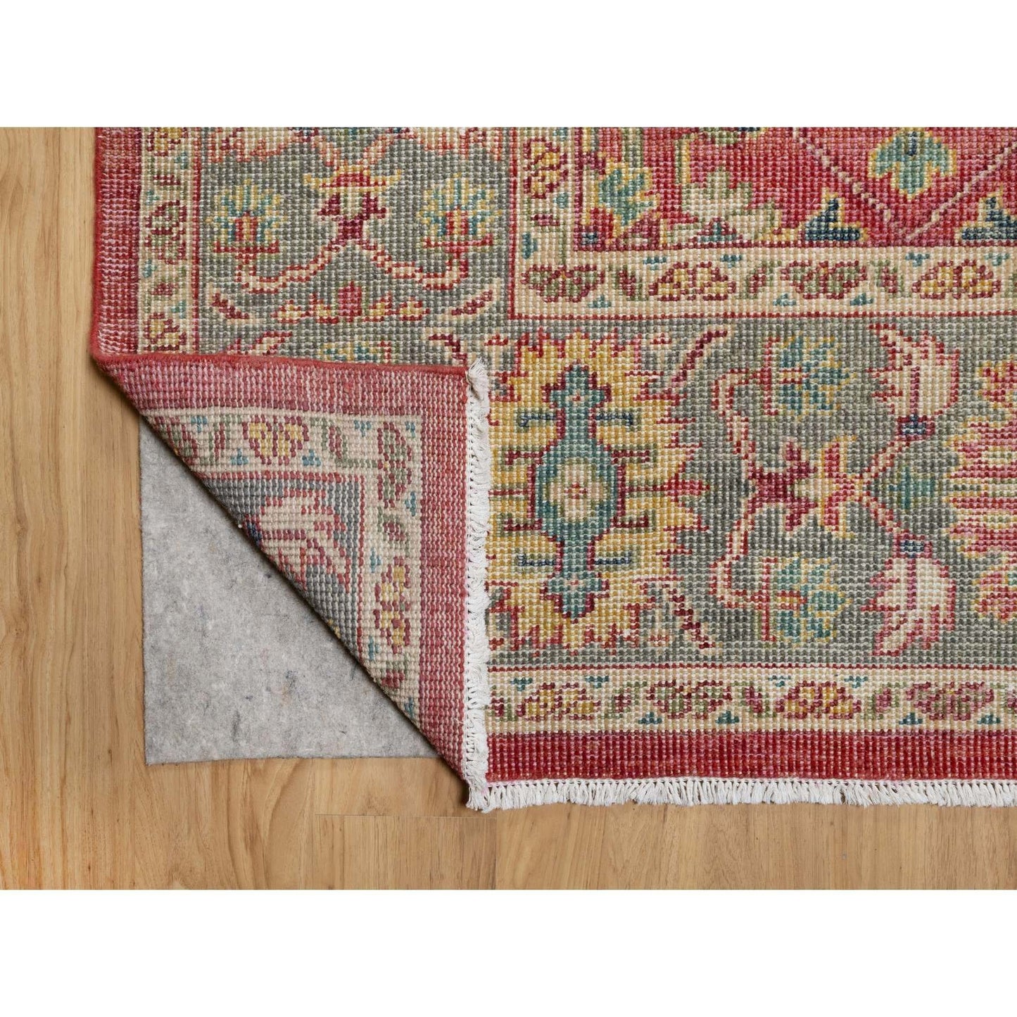 10'X13'9" Red Hand Knotted Antiqued Oushak Design Wool Oriental Rug