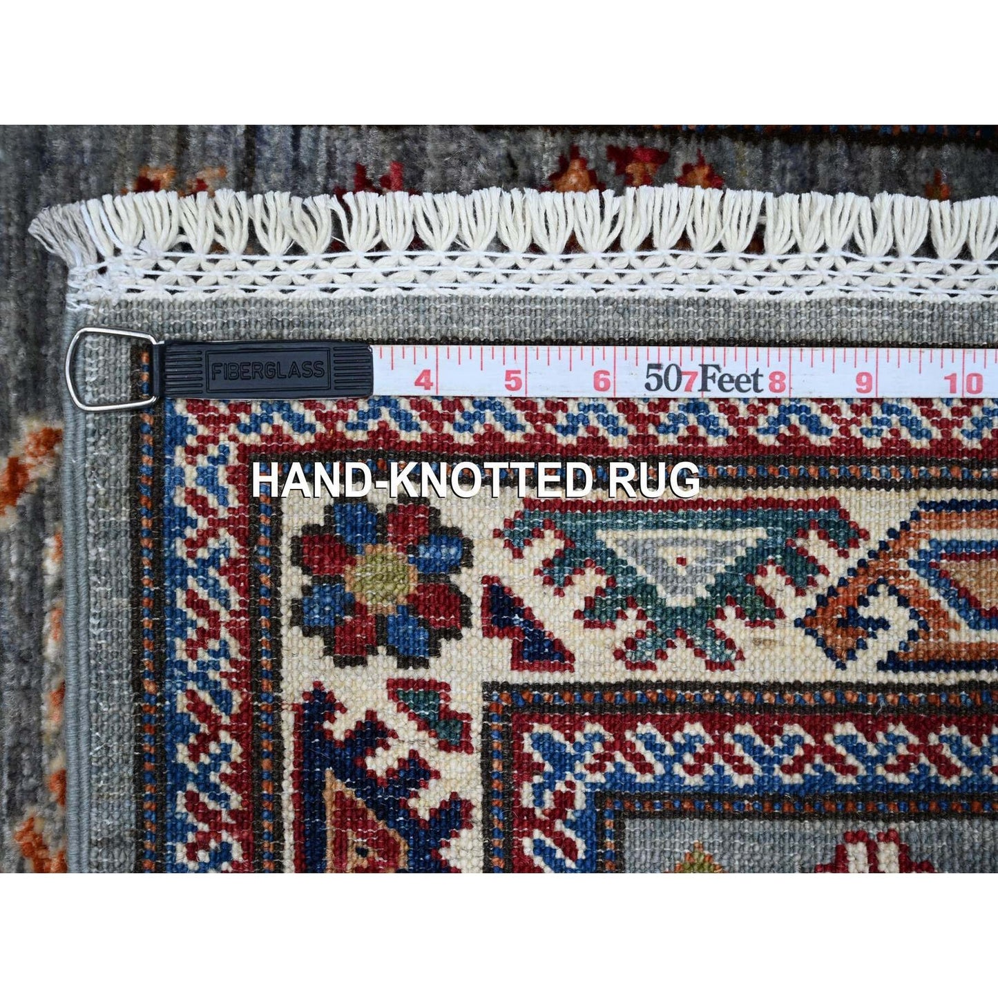 2'5"X6'10" Whale Gray Super Kazak Tribal Elements Hand Knotted Runner Rug
