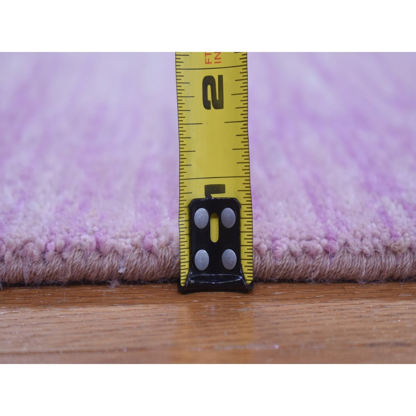 2'6"X12'4" Pink Hand Knotted Zero Pile Pure Wool Only Runner Rug
