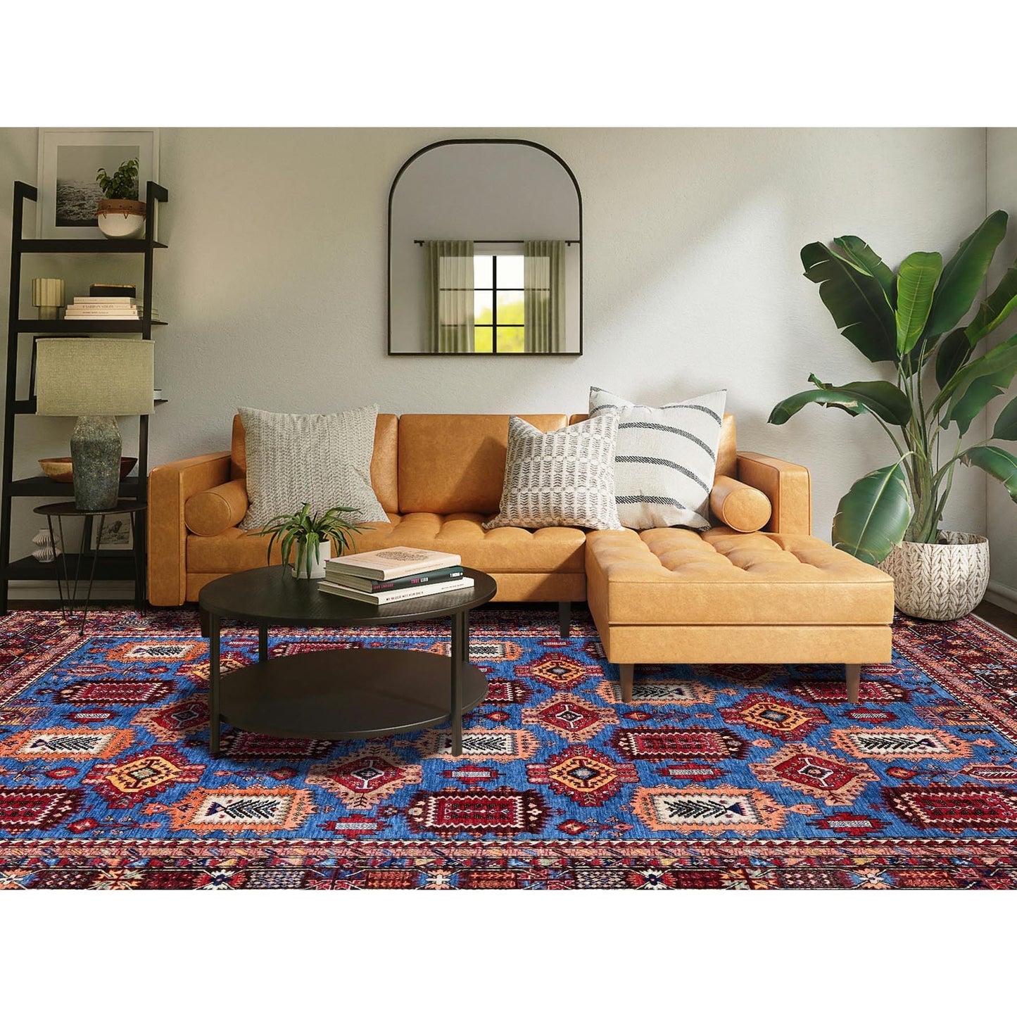 10'1"X13'4" Blue Afghan Caucasian Design Revival Hand Knotted Soft Wool Rug