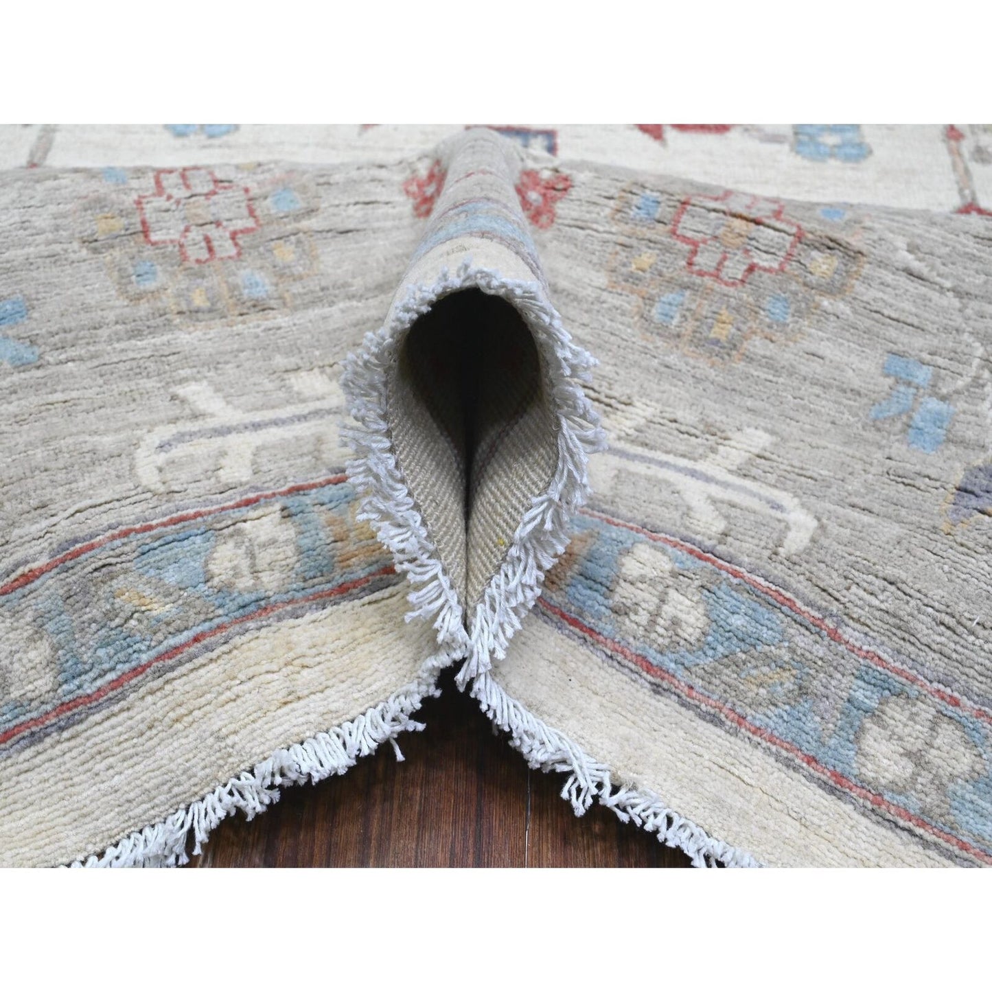 9'10"X13'10" Ivory Karajeh Design All Over Geometric Motifs Oriental Rug
