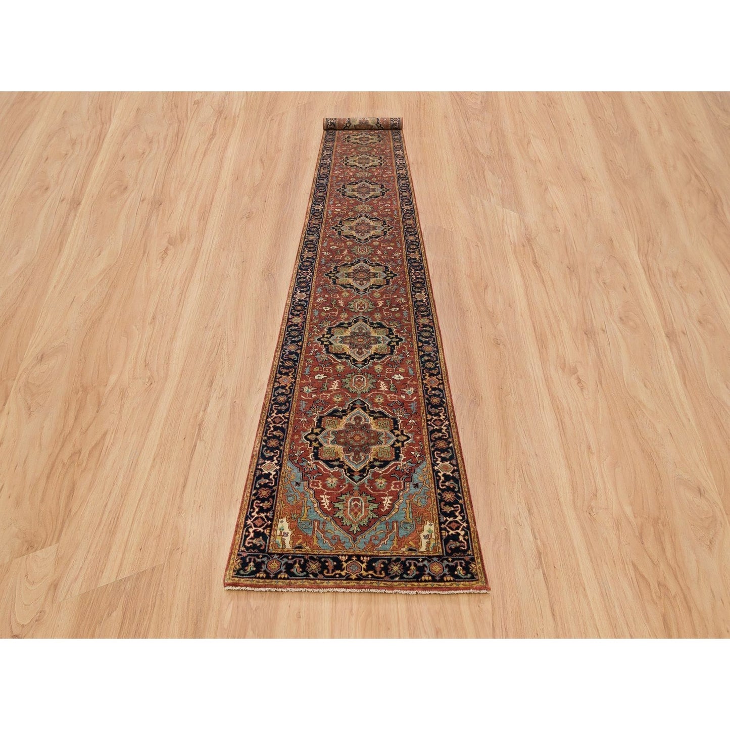 2'6"X18' Red Soft Wool Hand Knotted Antiqued Fine Heris Xl Runner Rug