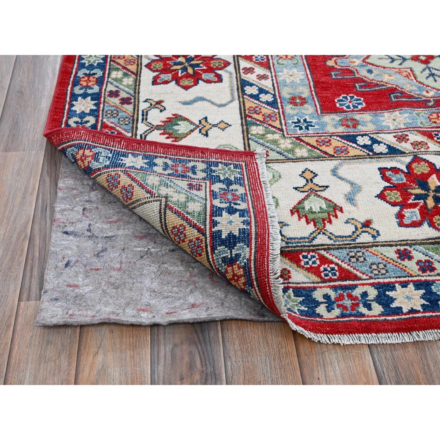 9'1"X11'9" Berry Red Kazak With Geometric Design Hand Knotted Soft Wool Rug
