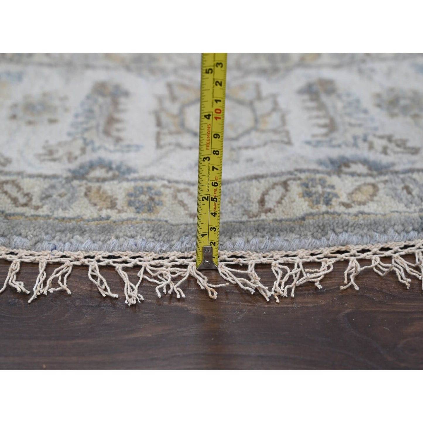 7'X7' Gray And Ivory Hand Knotted Karjihooz Design Soft Wool Round Rug