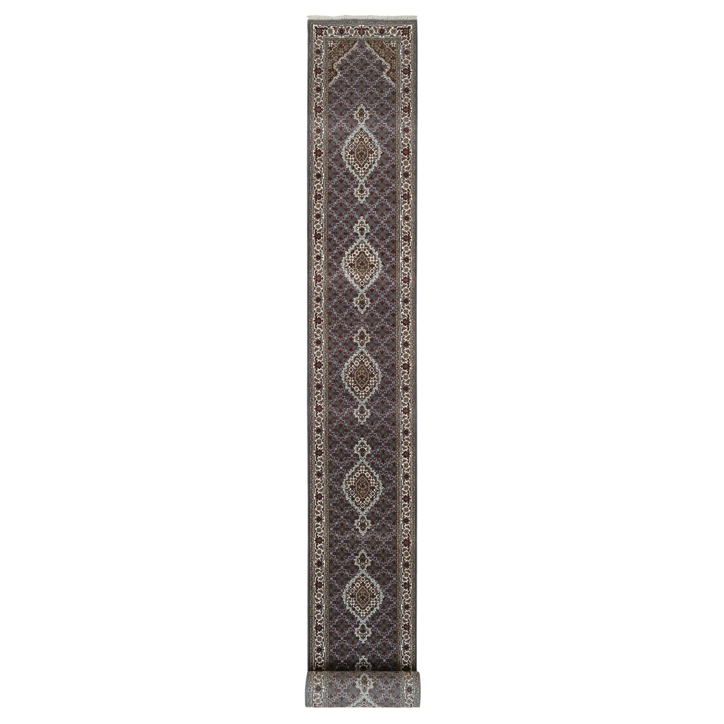2'5"X23' Gray Wool Hand Knotted Tebraz Mahi Runner Oriental Rug
