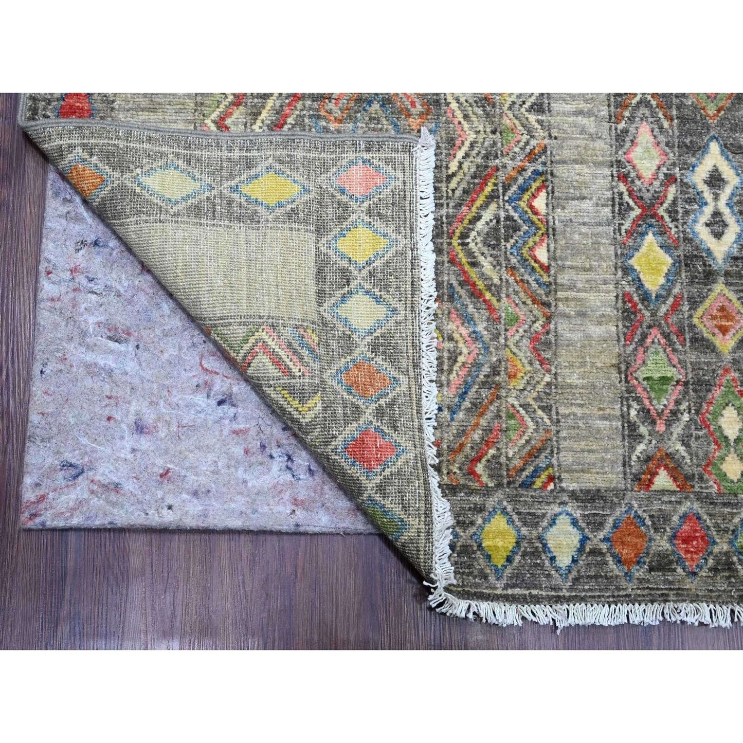 9'X11'8" Gray Moroccan Berber Influence Pattern All Wool Hand Knotted Rug