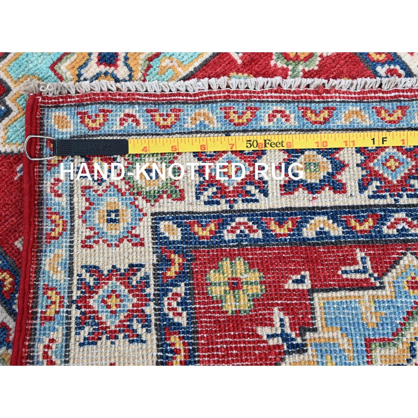 2'1"X3' Red Kazak Geometric Medallions Design Wool Hand Knotted Sample Rug