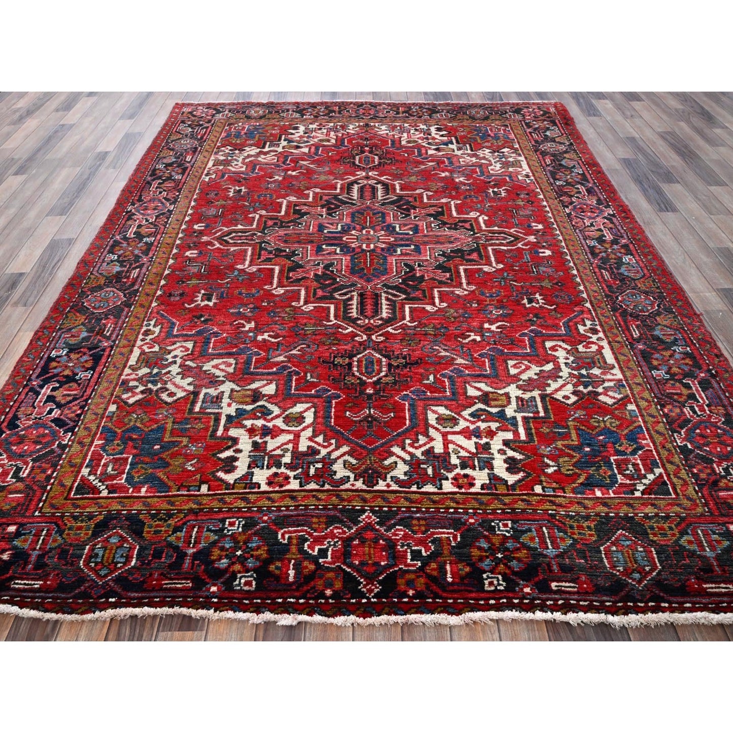 7'X9' Red Vintage Zoroastrian Heris Shaved Low 100% Wool Hand Knotted Rug