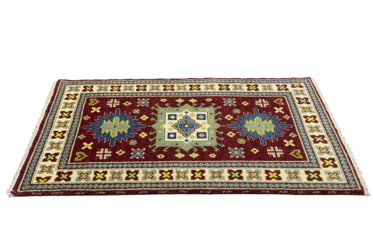 Kazak Maroon Red Geometric Tribal Oriental Rug