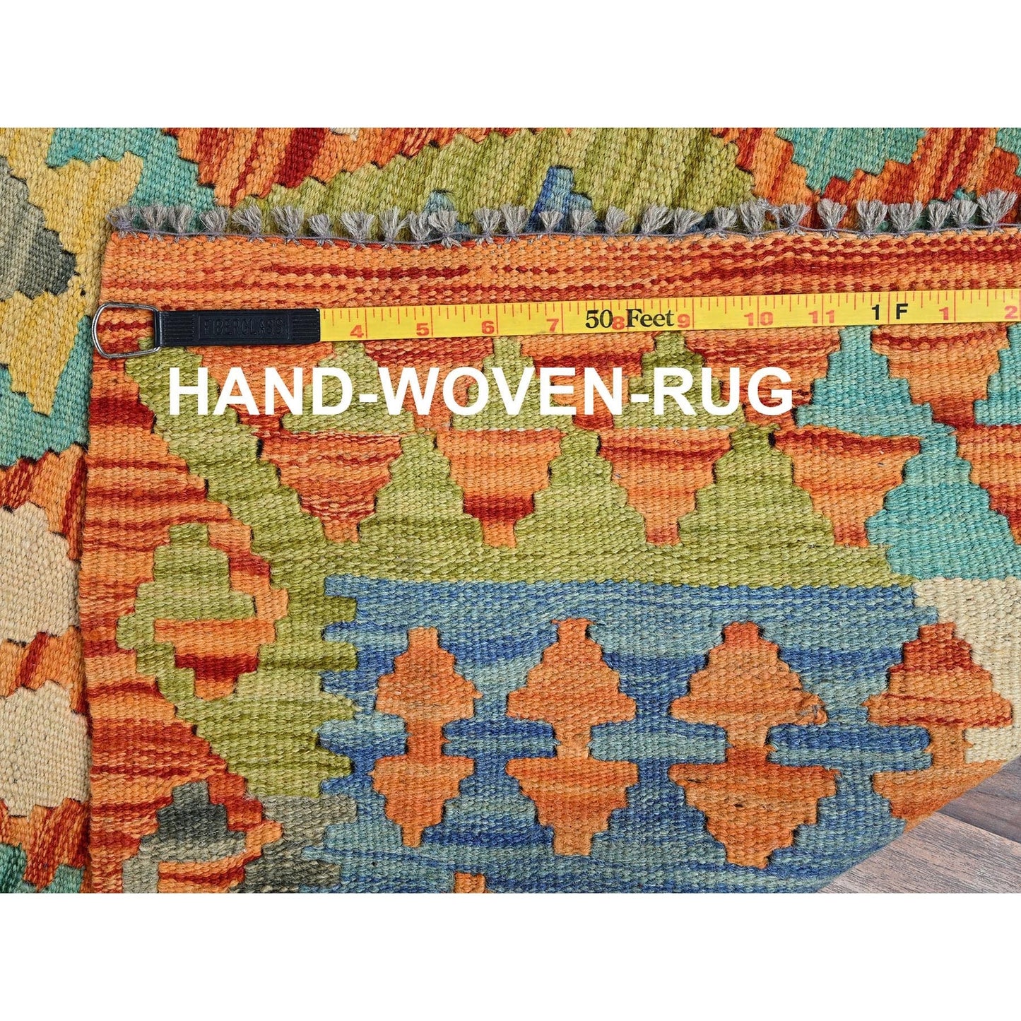 2'9"X12'8" Orange Afghan Kilim Pure Wool Hand Woven Flat Weave Runner Rug