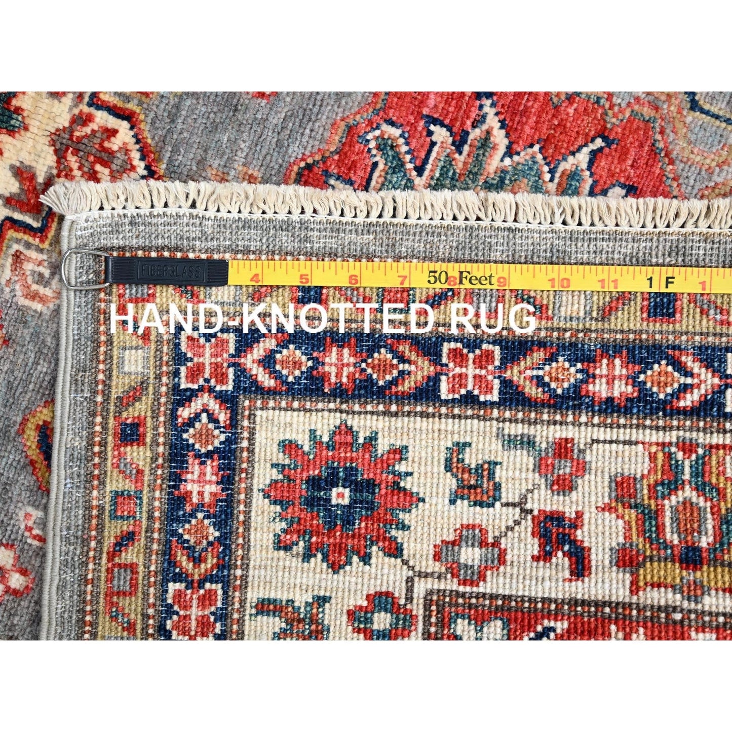 3'4"X5'1" Side Walk Grey Special Kazak Triple Medallion Oriental Rug