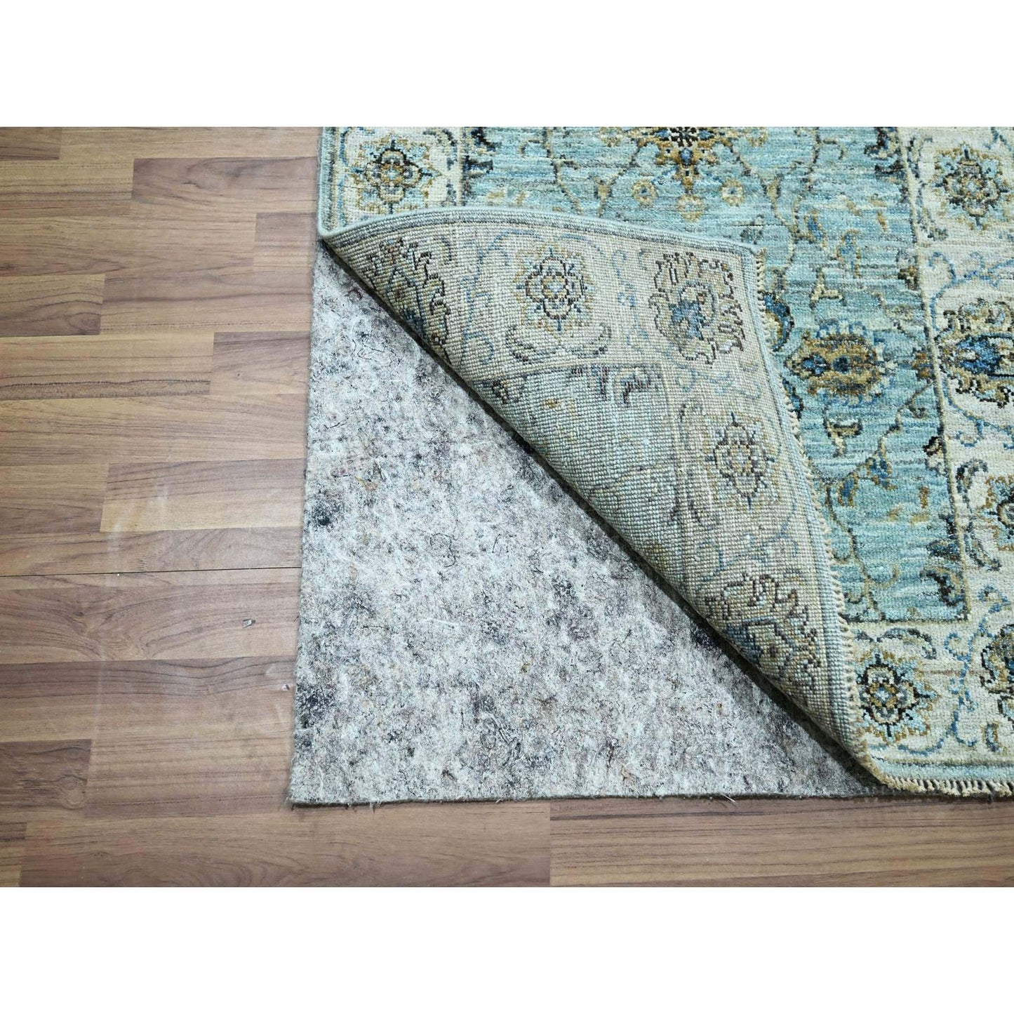 2'9"X24'3" Mist Blue Agra Flower Design Wool Hand Knotted Xl Runner Rug