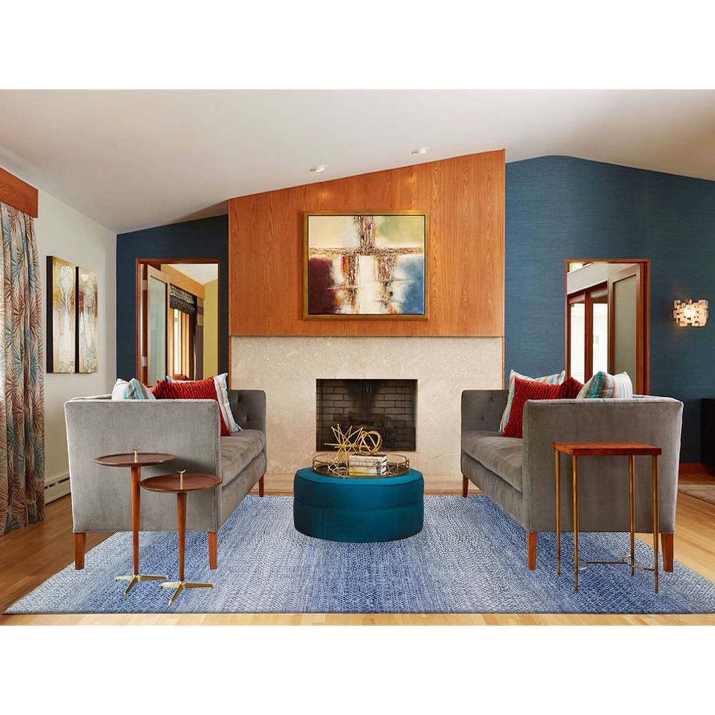 10'X14'1" Blue Modern Chiaroscuro Collection Pure Wool Hand Knotted Rug
