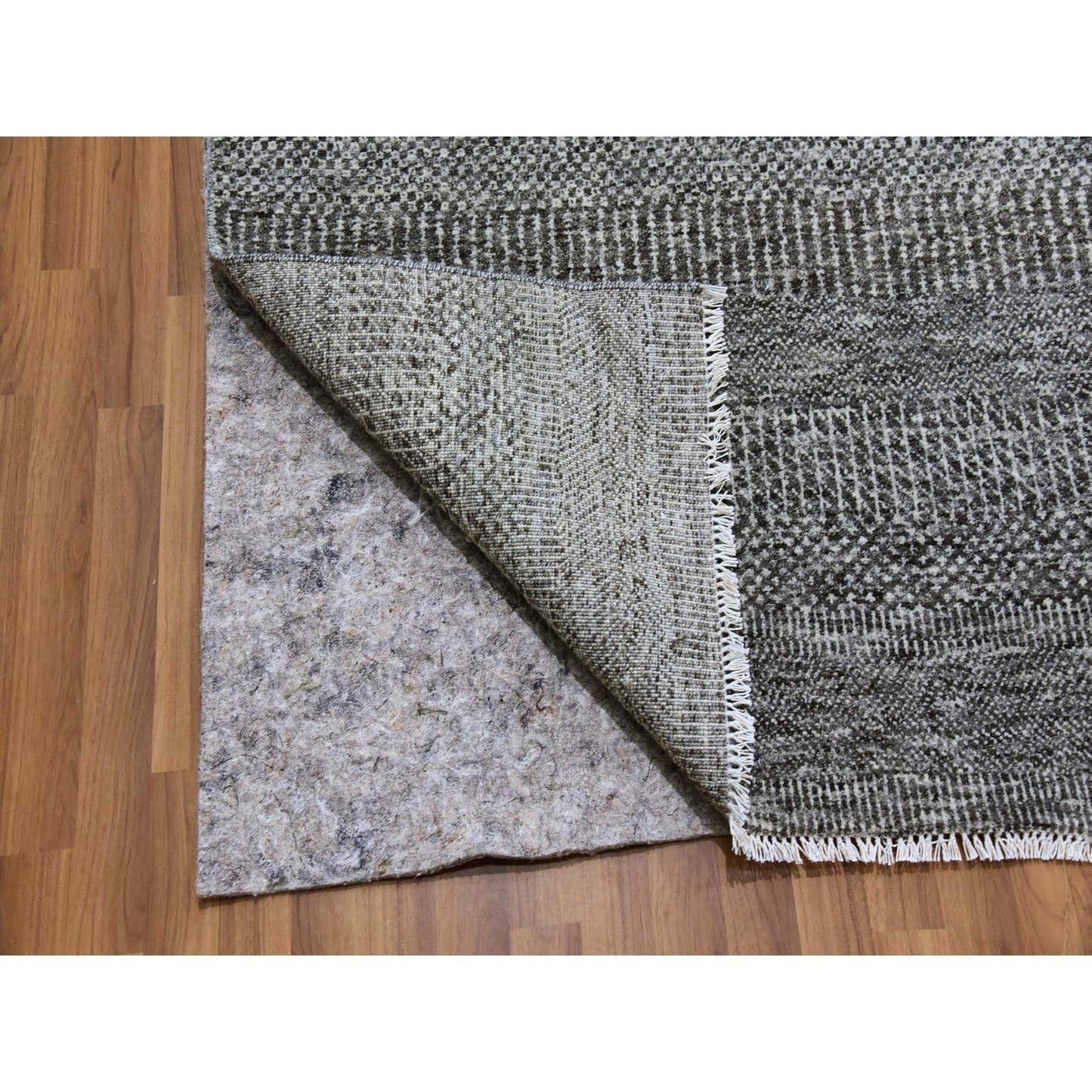 12'2"X15'2" Gray Undyed 100% Wool Grass Design Hand Knotted Oversized Rug