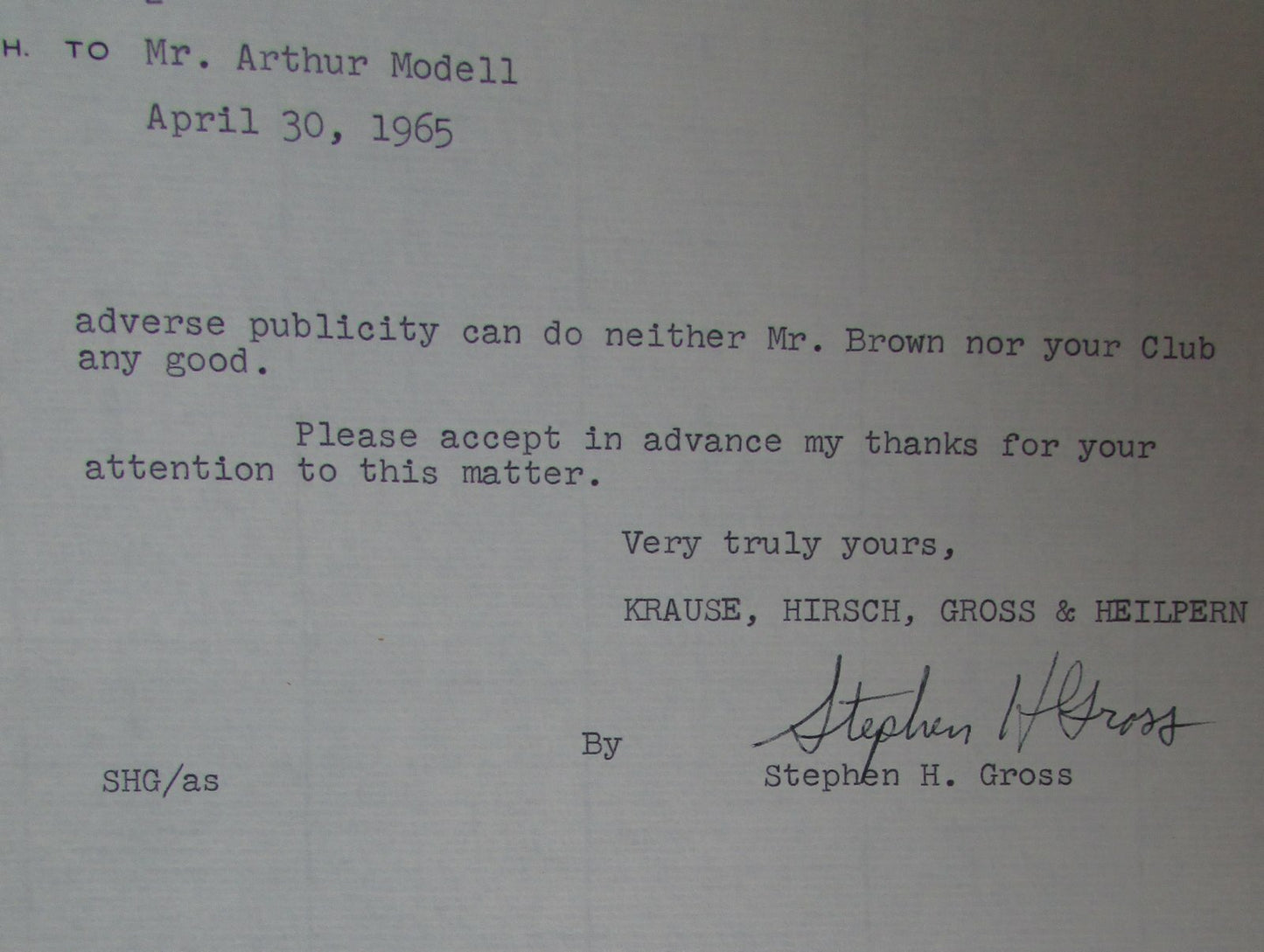 1965 Letters To And From Art Modell About Jim