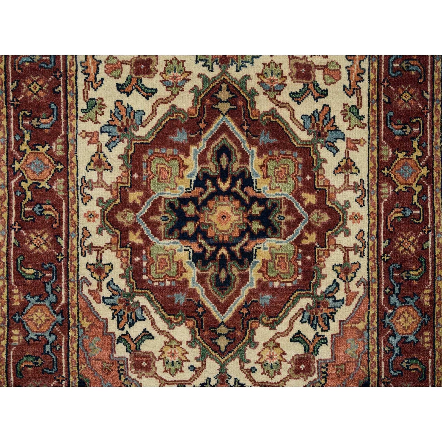 2'6"X18' Ivory Wool Heris Re-Creation Hand Knotted Xl Runner Oriental Rug