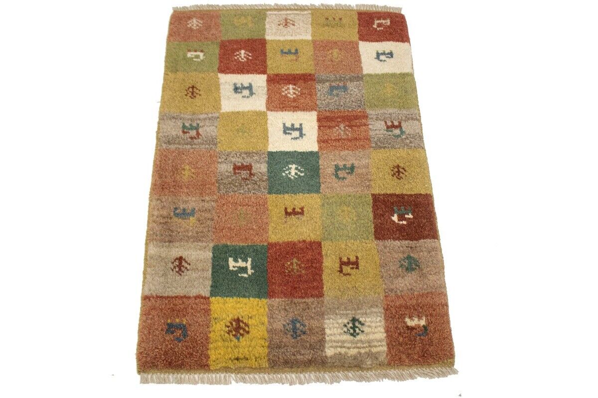 2X3 Ft Hand-Knotted Multicolored Gabbeh Rug Plush