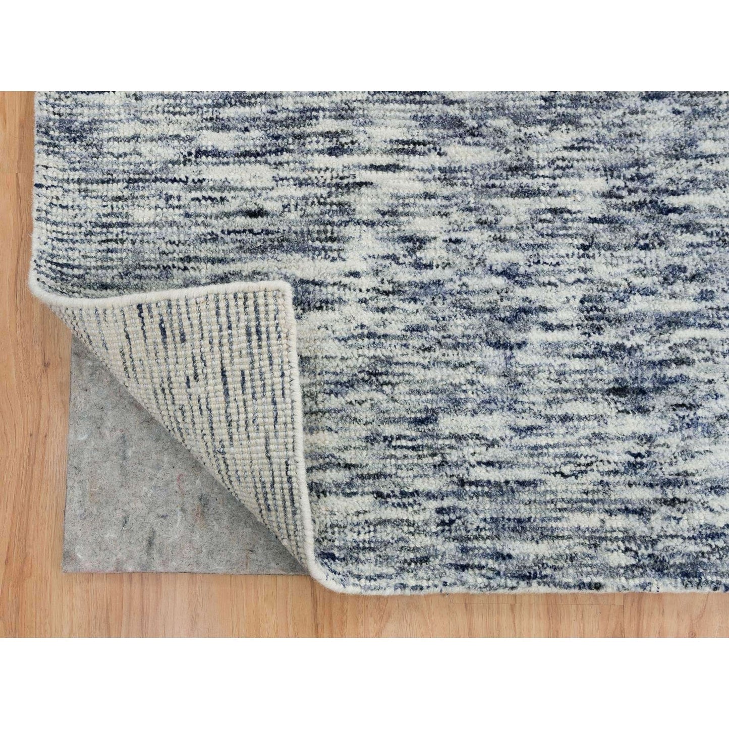 12'X12' Blue Wool Hand Loomed Modern Striae Design Oriental Square Rug