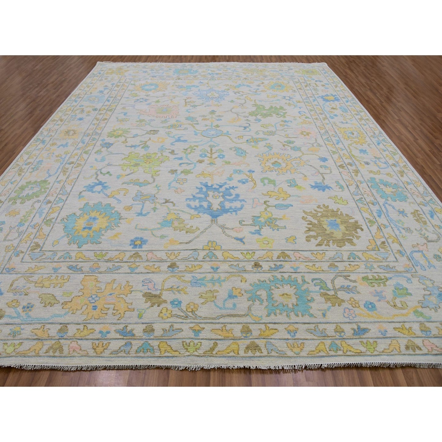 12'4"X14'10" White 100% Wool Oushak Weave Hand Knotted Oversized Rug
