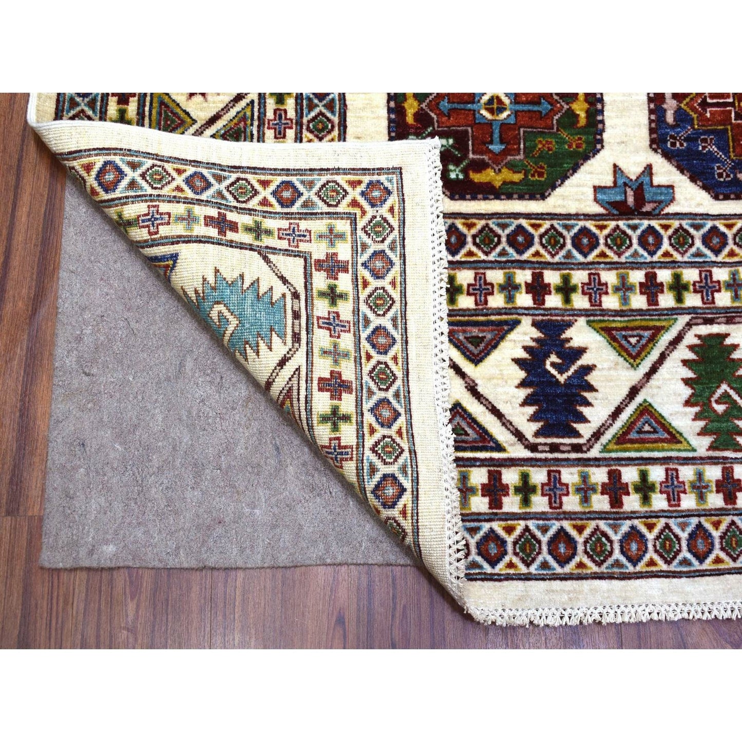 8'2"X10' Organic Wool Hand Knotted Ivory Afghan Super Kazak Oriental Rug