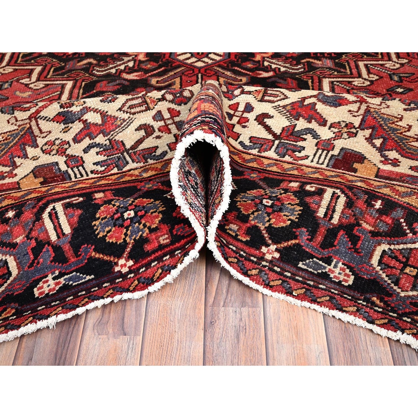 8'3"X12' Red And Ivory Spandrels Shiny Wool Hand Knotted Zoroastrian Rug