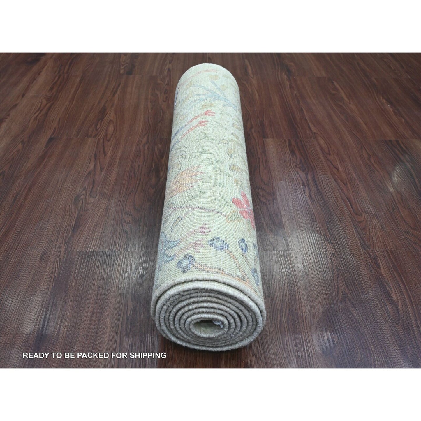 2'7"X9'8" Green Afghan Peshawar Birds Design Hand Knotted Wool Runner Rug