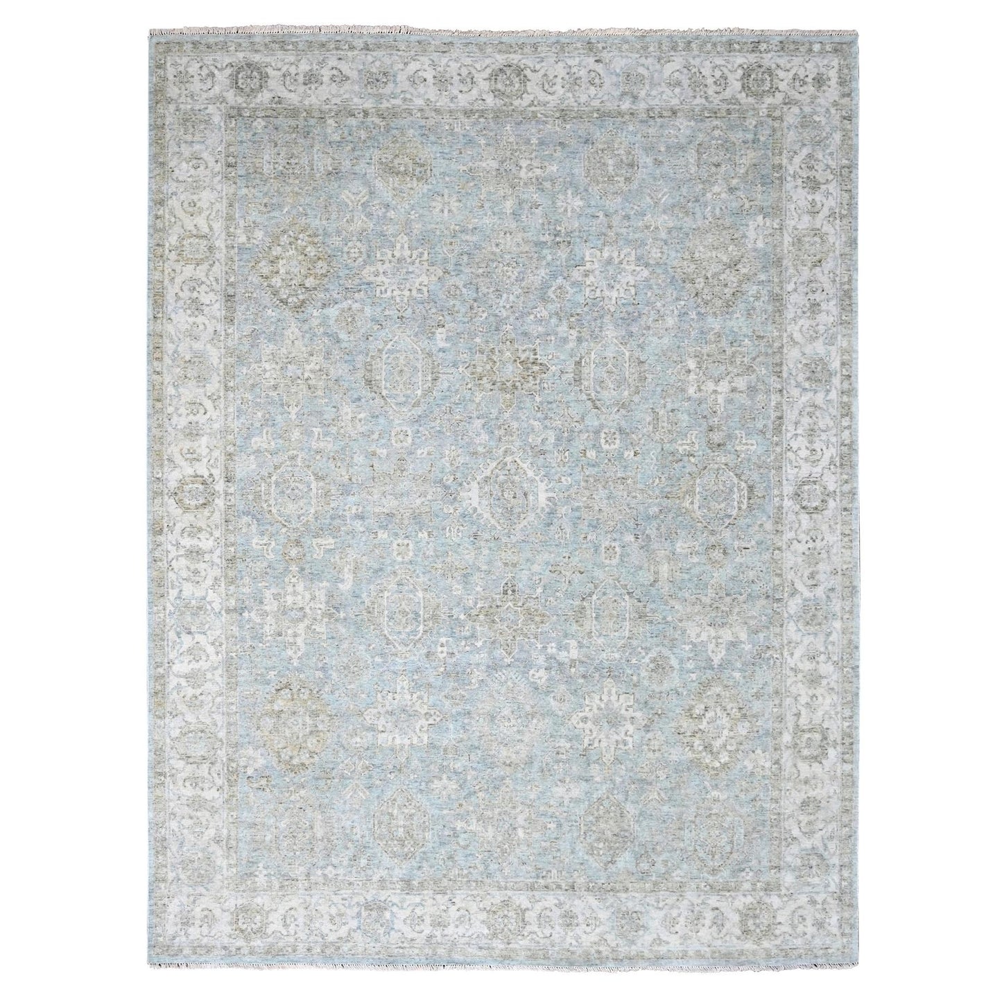 9'X12'1" Gray Antiqued Ziegler Mahal Design All Wool Hand Knotted Rug