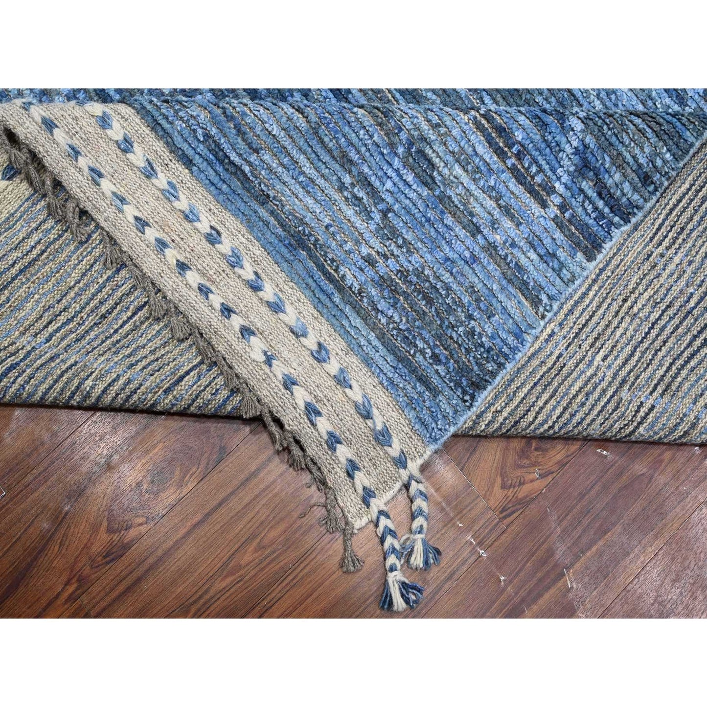12'X18'5" Blue Hand Knotted Moroccan Inspired Wool Oversized Oriental Rug