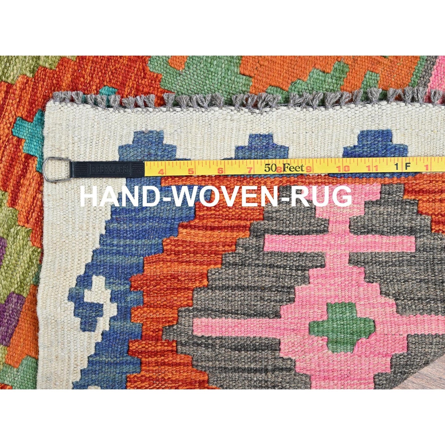 2'9"X15'10" Orange Afghan Kilim Pure Wool Flat Weave Hand Woven Runner Rug