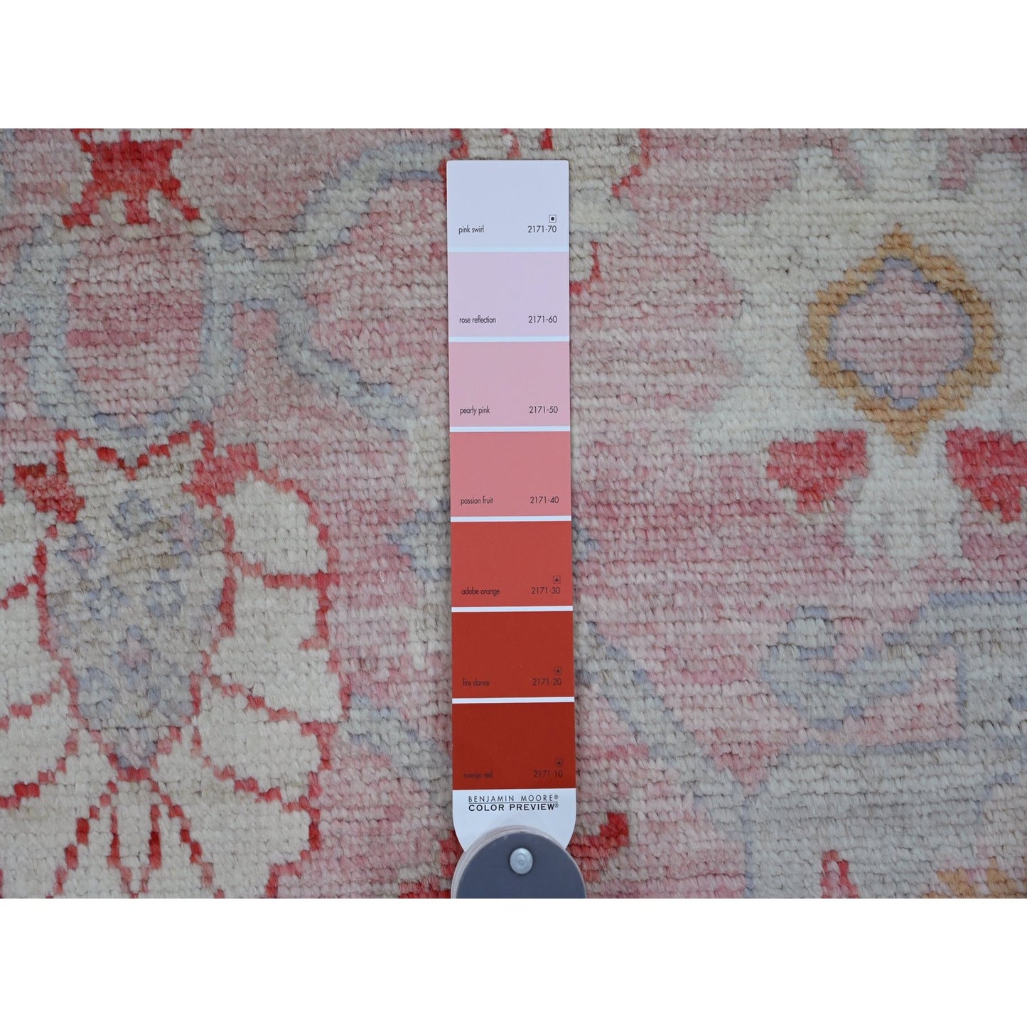 6'X9'1" Pink Afghan Angora Oushak Leaf Design Hand Knotted Pure Wool Rug