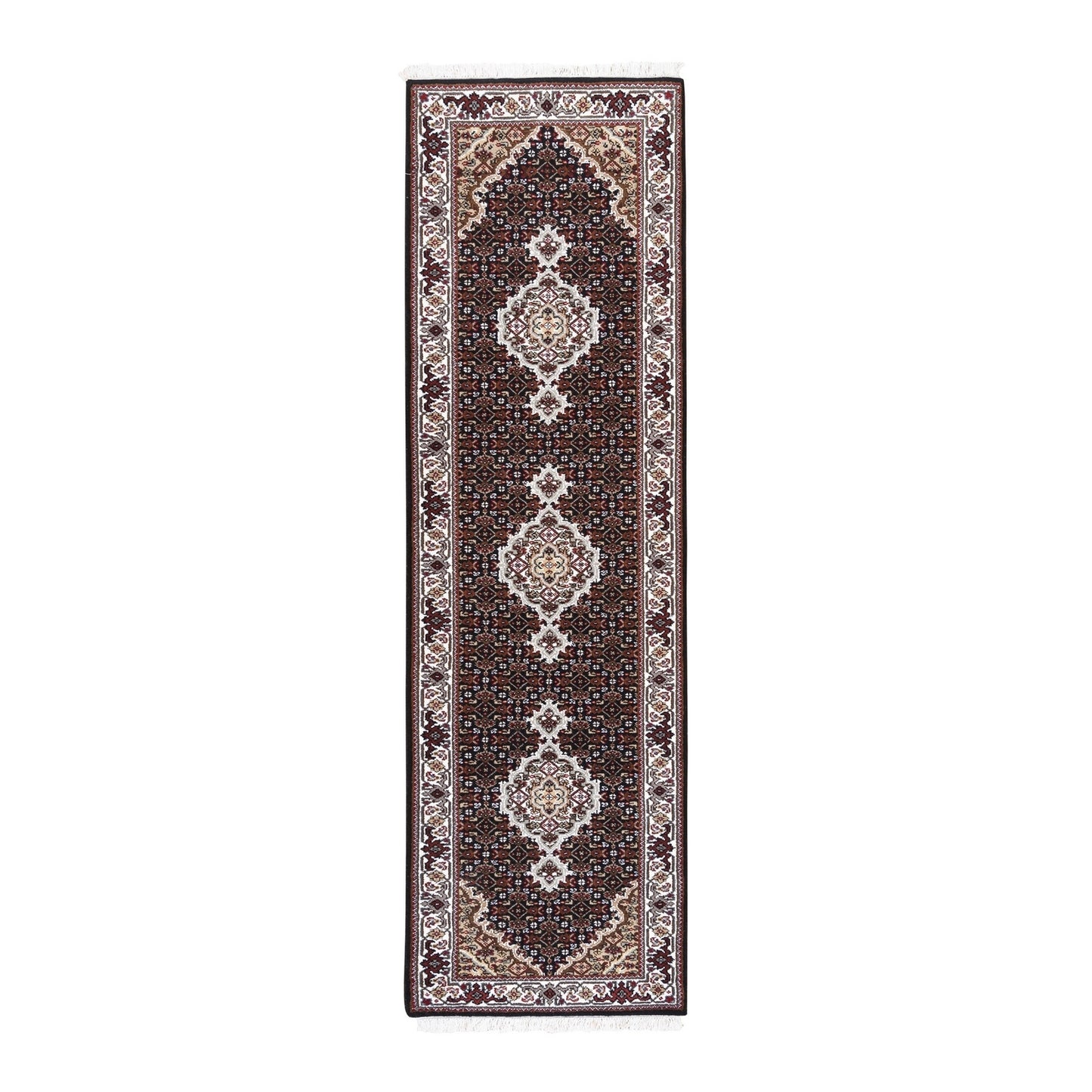 2'1"X8' Black Tebraz Mahi Fish Design Hand Knotted Wool-Silk Runner Rug