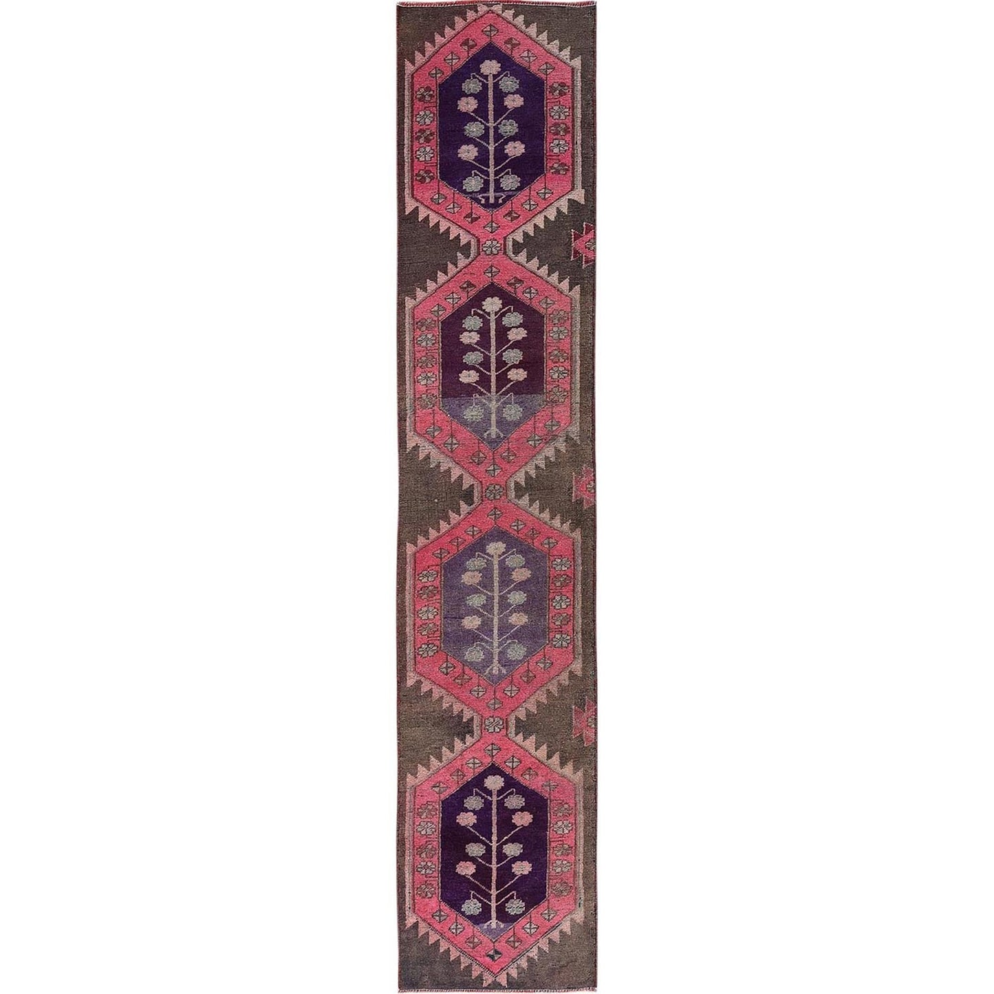 2'X11' Pink Vintage Northwest Zoroastrian Hand Knotted Pure Wool Runner Rug