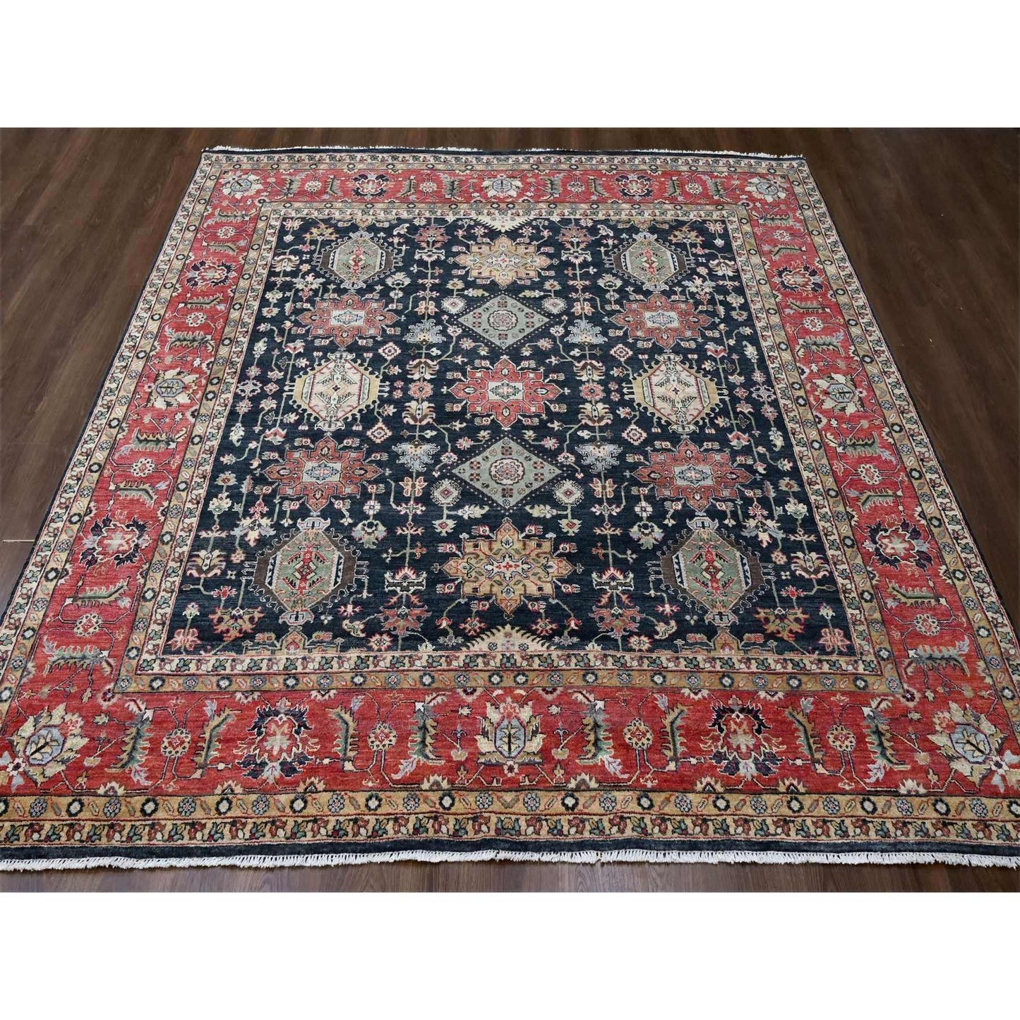 10'2"X10'2" Black Hand Knotted Karjihooz Design 100% Wool Square Rug