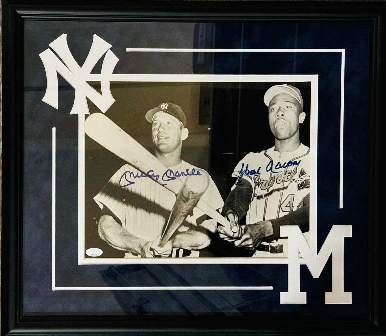 Mickey Mantle Hank Aaron Autographed Framed 11X14