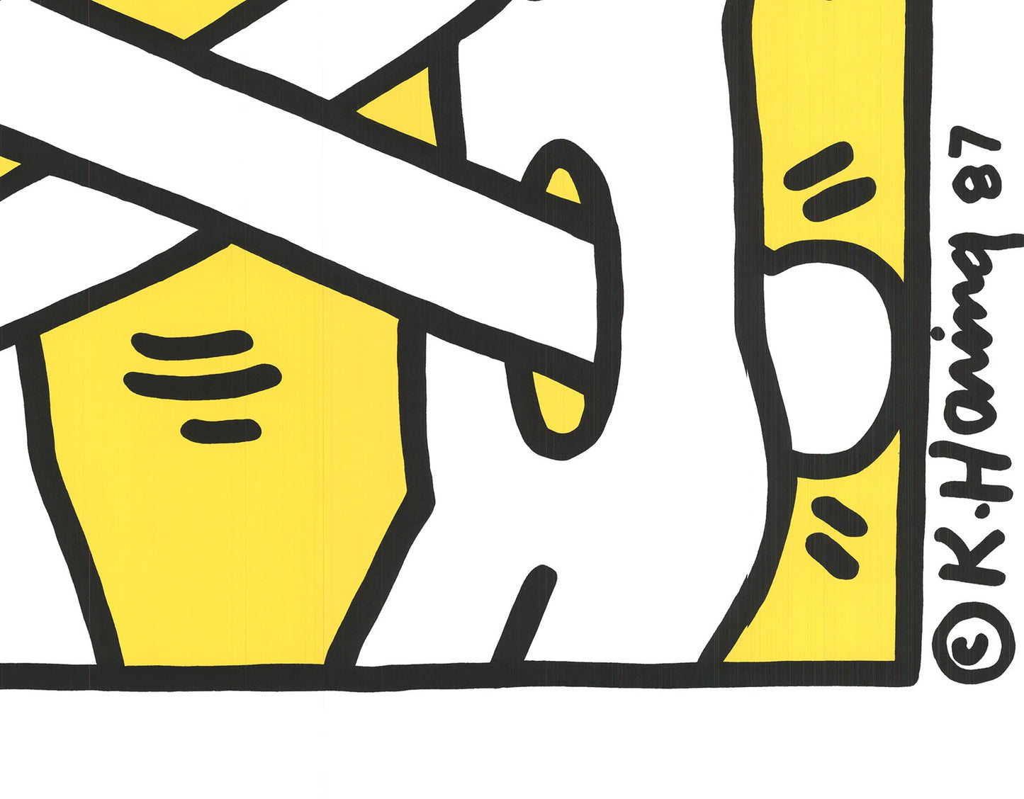 Keith Haring Art Attack On Aids " Serigraph Pop Art White, Yellow