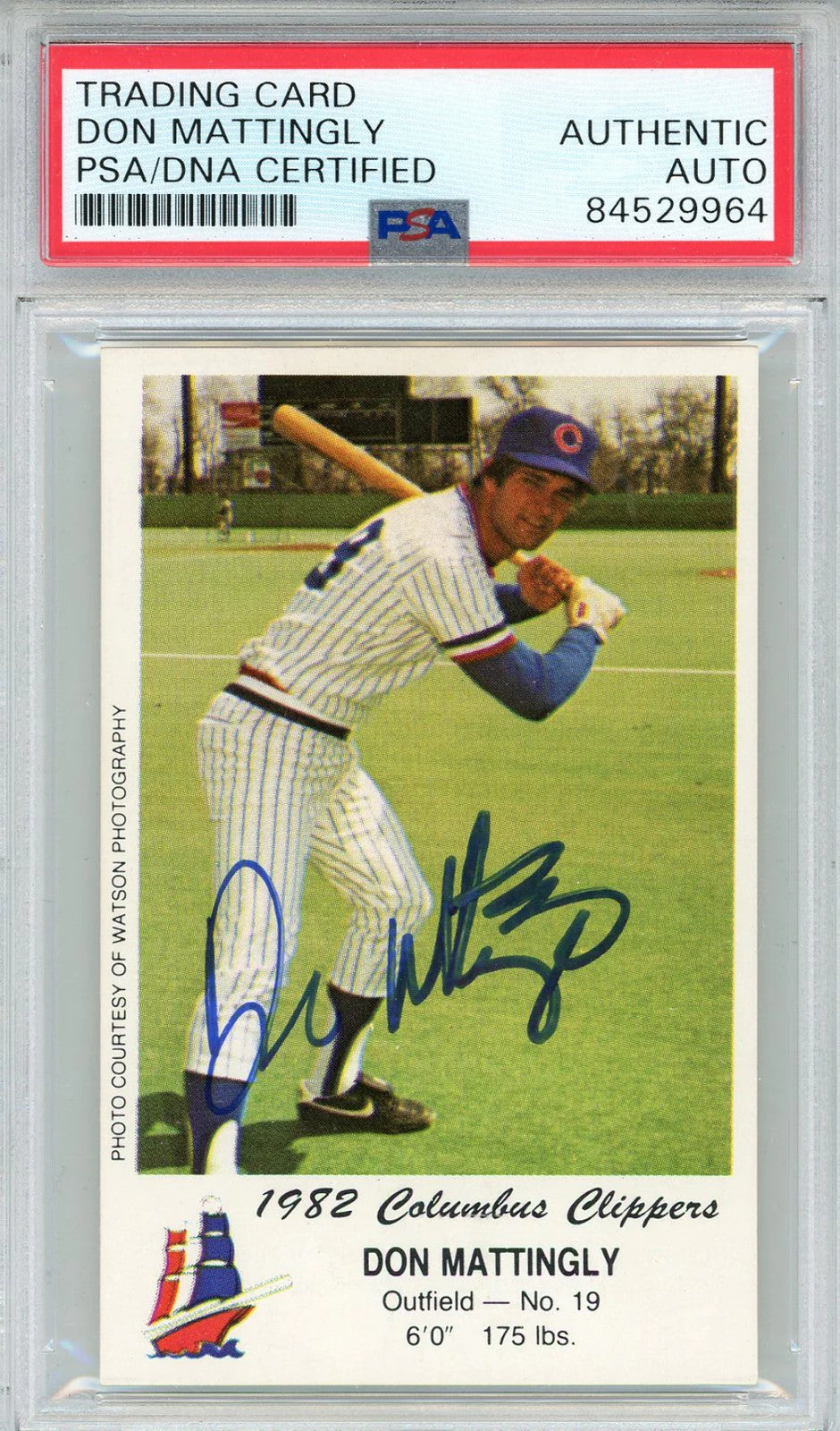 Don Mattingly Autographed 1982 Columbus Clippers Police Card (Psa)