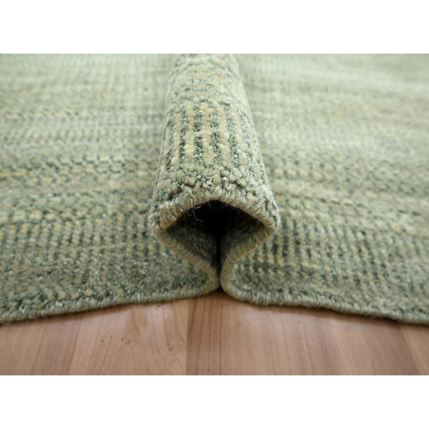 10'2"X14' Seneca Gray Hand Knotted Modern Grass Design Wool And Silk Rug