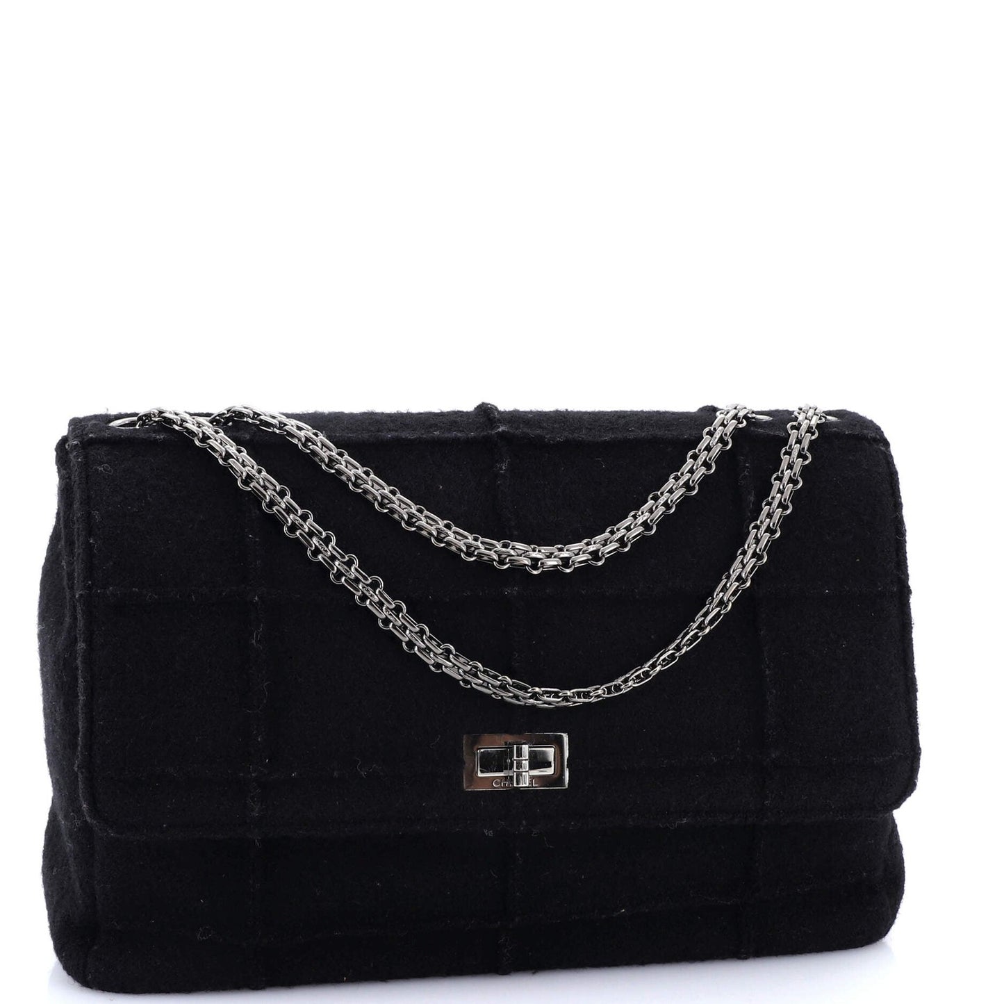 Chanel Chocolate Bar Mademoiselle Flap Bag Quilted Wool Jumbo