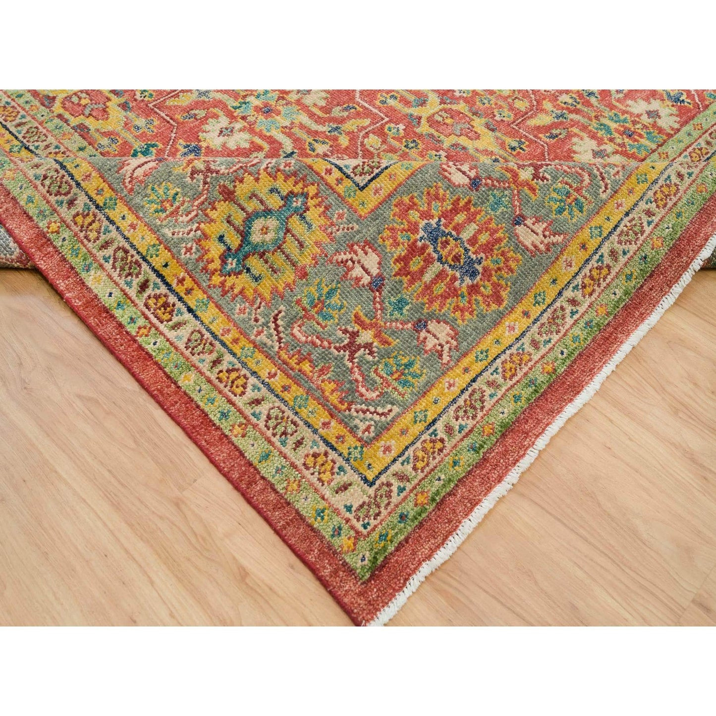 14'X16'5" Red Pure Wool Hand Knotted Antiqued Oushak Design Oversized Rug
