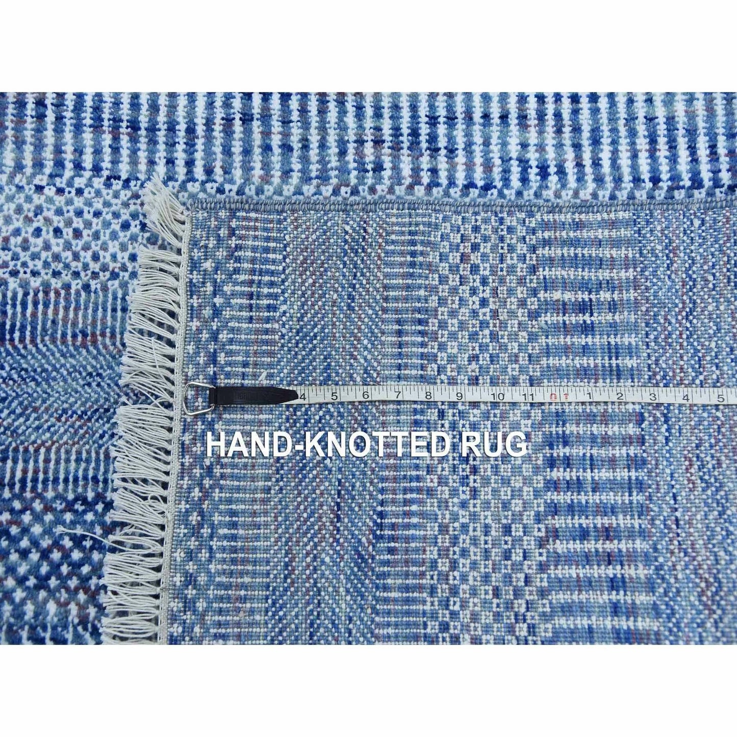 9'1"X12'2" Blue Hand Knotted Grass Design Gabbeh Wool And Silk Rug