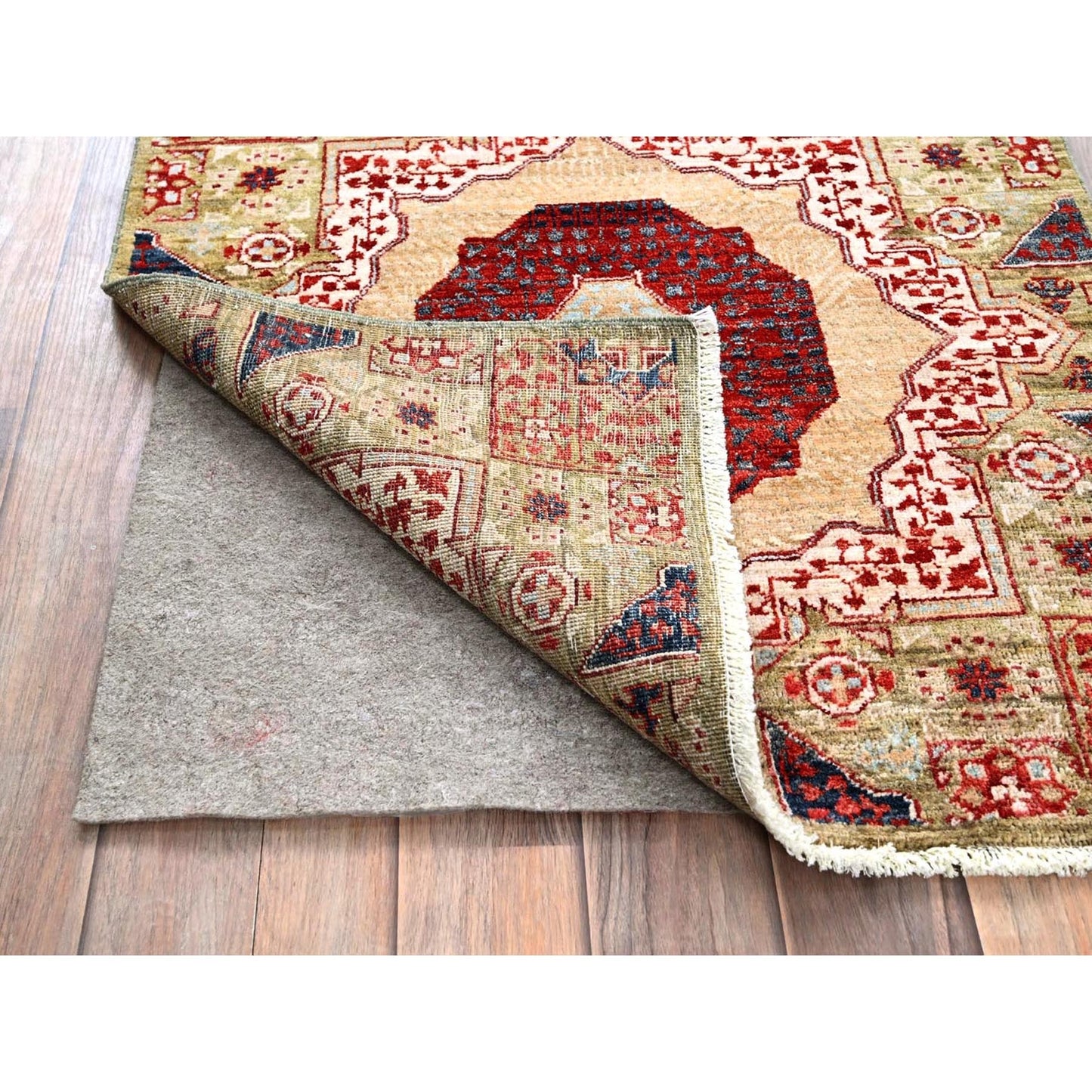 2'4"X24'7" Green Hand Knotted Mamluk Design Pure Wool Xl Runner Rug