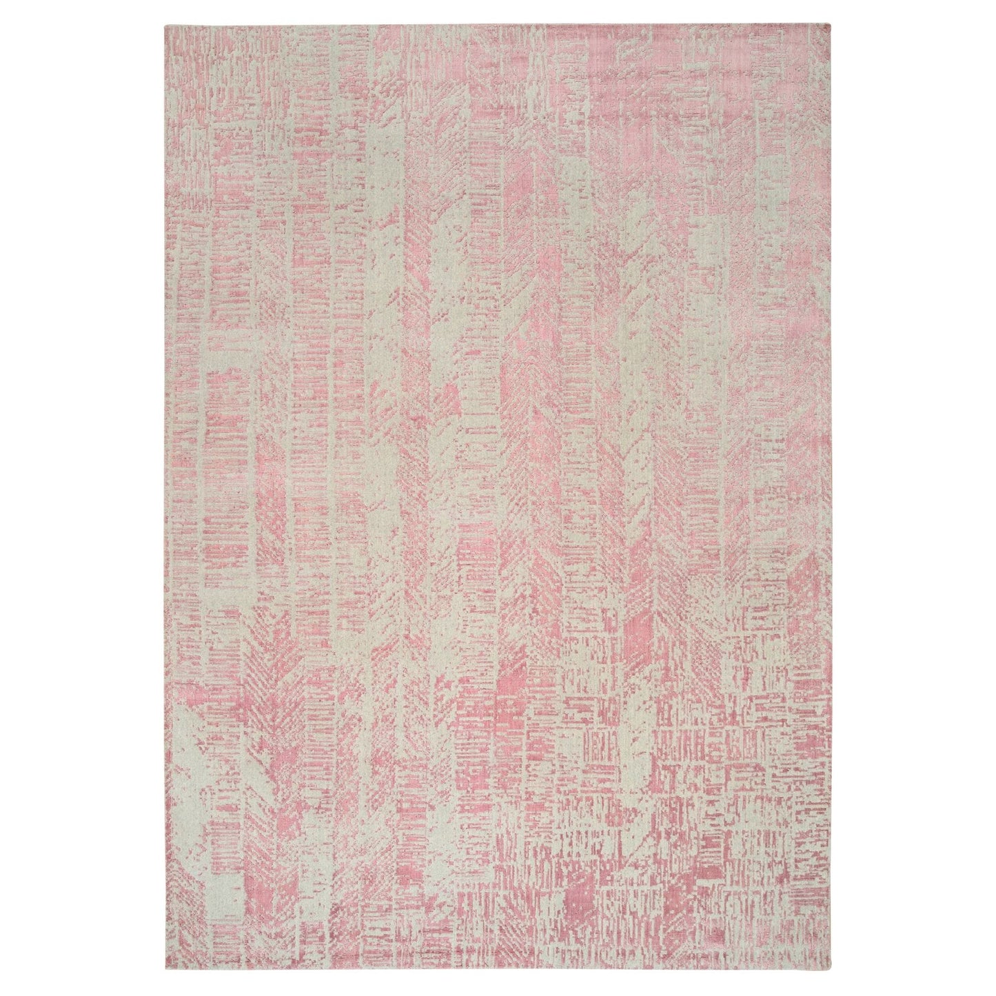 10'X14' Rose Pink Wool And Art Silk Jacquard Hand Loomed Rug