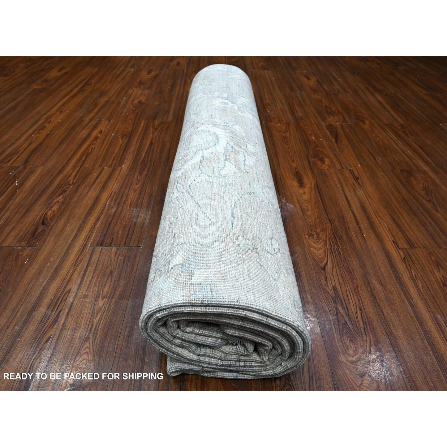 10'X13' Pewter Gray Hand Knotted White Wash Peshawar Wool Oriental Rug