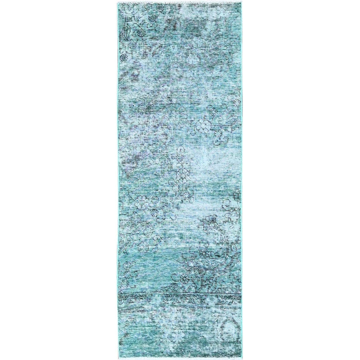 2'X5'7" Green Overdyed Vintage Zoroastrian Hand Knotted Wool Runner Rug